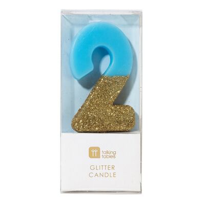 We Heart Birthday Glitter Number Candle Blue 2