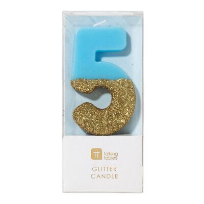 We Heart Birthday Glitter Number Candle Blue 5