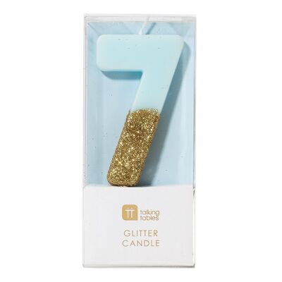 We Heart Birthday Glitter Number Candle Blue 7