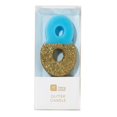 We Heart Birthday Glitter Number Candle Blue 8