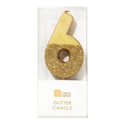 We Heart Birthdays Gold Glitter Number Candle 6