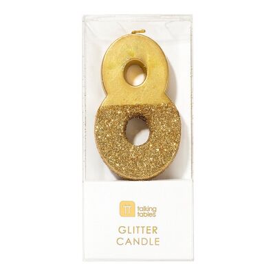 We Heart Birthdays Gold Glitter Number Candle 8