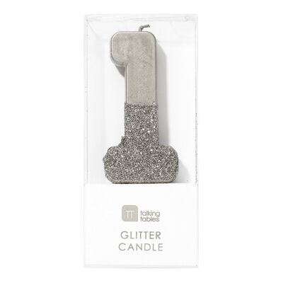 We Heart Birthdays Glitter Number Candle 1, Silver