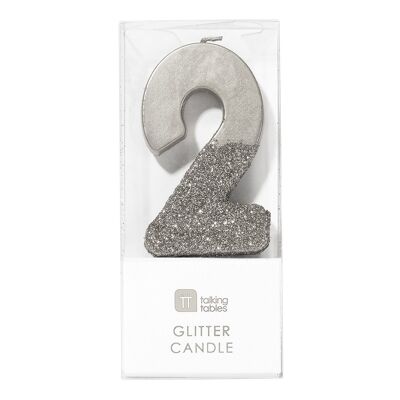 We Heart Birthdays Glitter Number Candle 2, Silver