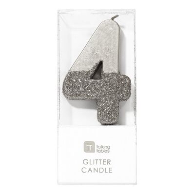 We Heart Birthdays Glitter Number Candle 4, Silver