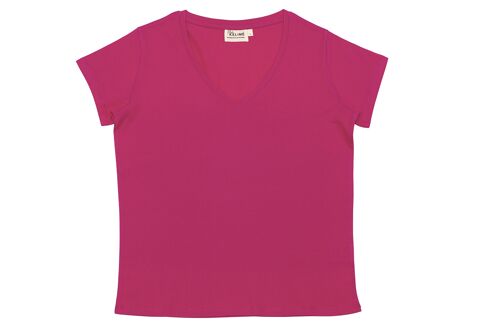 Tee-shirt short sleeves v neck FUSCHIA PINK 100% organic cotton