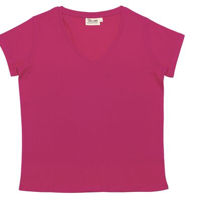 T-shirt manica corta scollo a v ROSA FUSCHIA 100% cotone biologico