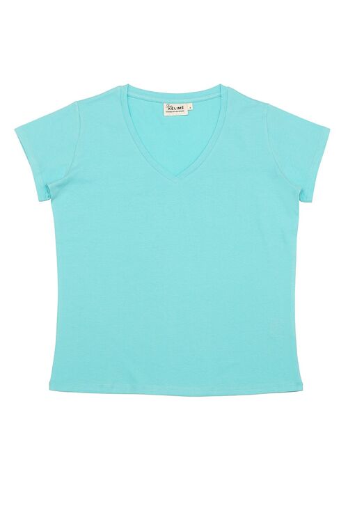 Tee-shirt Short Sleeves V Neck AQUA BLUE 100% Organic cotton