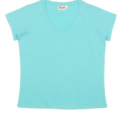 Tee-shirt Manches Courtes Col V AQUA BLUE 100% Coton Bio