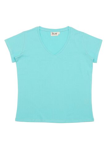 Tee-shirt Manches Courtes Col V AQUA BLUE 100% Coton Bio 1