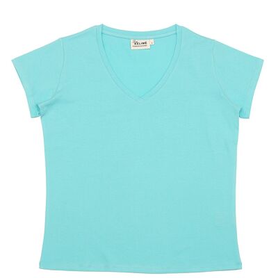 Tee-shirt Short Sleeves V Neck AQUA BLUE 100% Organic cotton