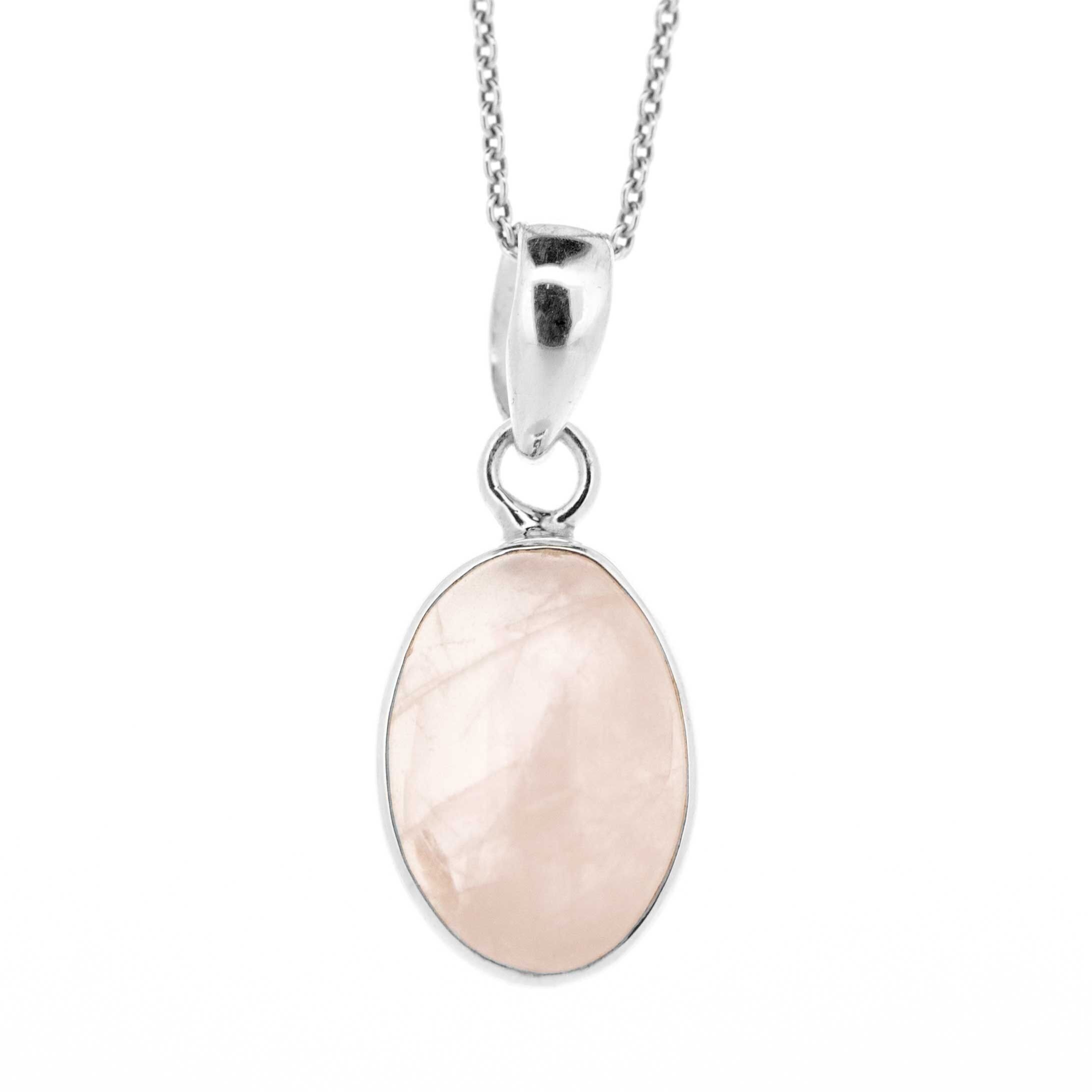 Ovaler Rosenquarz-Anhänger mit 45,7 cm langer Kettenkette und Präsentationsbox