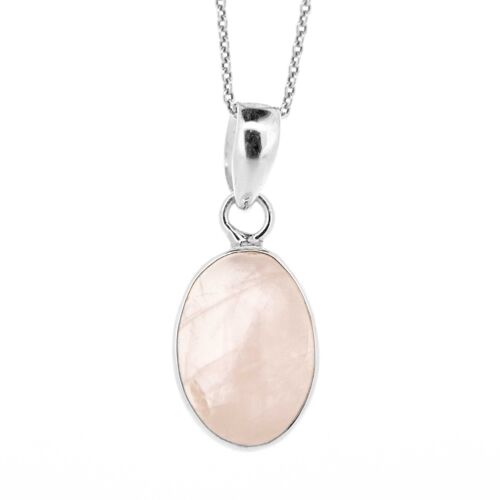 Rose Quartz Oval Pendant with 18" Trace Chain and Presentation Box