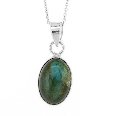 Pendentif ovale en labradorite avec chaîne de 18 po et boîte de présentation