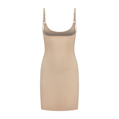 Vestido Powermesh Busto Abierto Beige