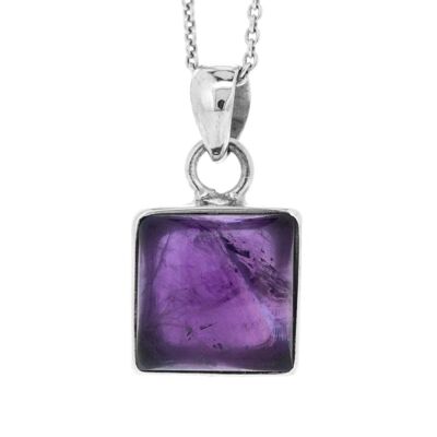 Quadratischer Amethyst-Anhänger mit 45,7 cm langer Kettenkette und Präsentationsbox