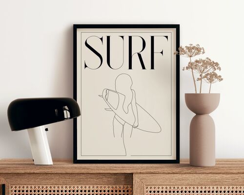 SURF - Line Art - Affiche décorative