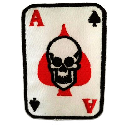Poker Ass Karte Totenkopf Biker - Aufnäher, Bügelbild, Aufbügler, Applikationen, Patches, Flicken, zum aufbügeln, Größe: 5.5 x 8 cm