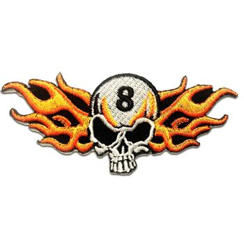 Skull with Flames Biker - Patchs, Transferts Thermocollants, Thermocollants, Appliques, Patchs, Patchs Thermocollants, Taille : 8,5 x 4,5 cm