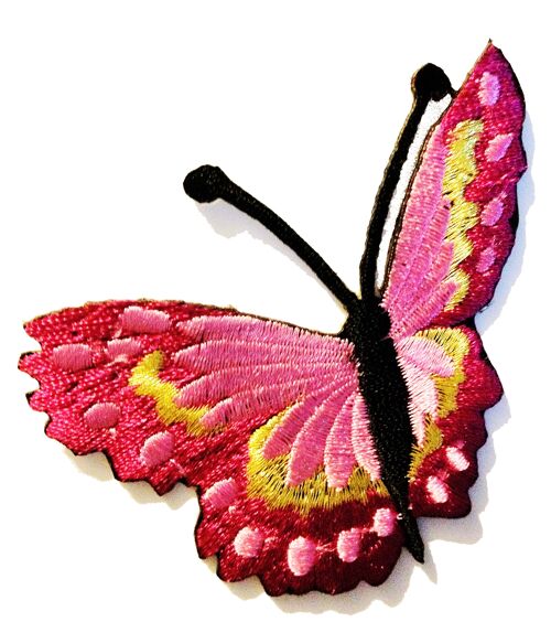 Schmetterling - Aufnäher, Bügelbild, Aufbügler, Applikationen, Patches, Flicken, zum aufbügeln, Größe: 7.9 x 6.3 cm - Rosa