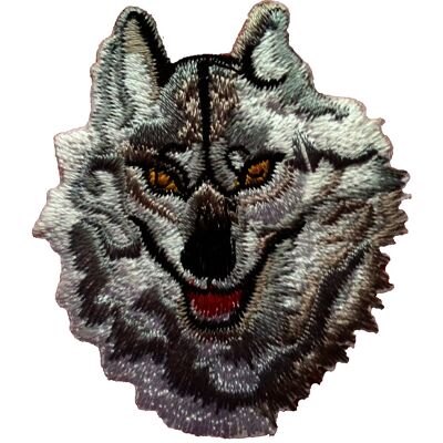 Wolf Tier - Aufnäher, Bügelbild, Aufbügler, Applikationen, Patches, Flicken, zum aufbügeln, Größe: 5,5 x 6,5 cm - Grau