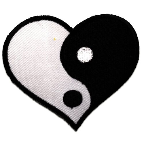 Yin Yang Symbol Herz - Aufnäher, Bügelbild, Aufbügler, Applikationen, Patches, Flicken, zum aufbügeln, Größe: 8,7 x 7,5 cm