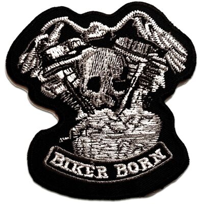 Biker Born - Aufnäher, Bügelbild, Aufbügler, Applikationen, Patches, Flicken, zum aufbügeln, Größe: 7,7 x 8 cm