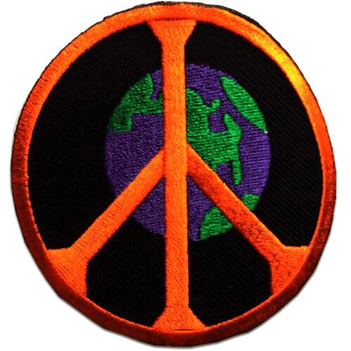 Peace On Earth Frieden Hippie - Aufnäher, Bügelbild, Aufbügler, Applikationen, Patches, Flicken, zum aufbügeln, Größe: Ø 7,5 cm