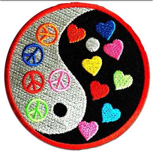 Yin Yang Peace Frieden - Aufnäher, Bügelbild, Aufbügler, Applikationen, Patches, Flicken, zum aufbügeln, Größe: Ø 7,5 cm