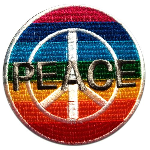 Peace Frieden Regenbogen - Aufnäher, Bügelbild, Aufbügler, Applikationen, Patches, Flicken, zum aufbügeln, Größe: Ø 7,5 cm