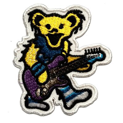 Bär spielt Gitarre - Aufnäher, Bügelbild, Aufbügler, Applikationen, Patches, Flicken, zum aufbügeln, Größe: 6,5 x 8 cm