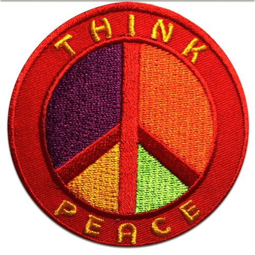 Think Peace Frieden - Aufnäher, Bügelbild, Aufbügler, Applikationen, Patches, Flicken, zum aufbügeln, Größe: Ø 7,5 cm