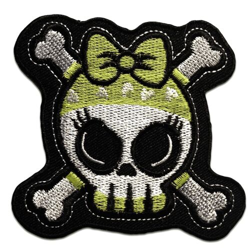 Totenkopf Emo Girly - Aufnäher, Bügelbild, Aufbügler, Applikationen, Patches, Flicken, zum aufbügeln, Größe: 8,2 x 7,7 cm