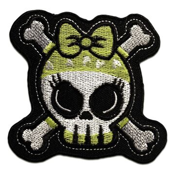 Skull Emo Girly - Patchs, Transferts thermocollants, Thermocollants, Appliques, Patchs, Patchs thermocollants, Taille : 8,2 x 7,7 cm