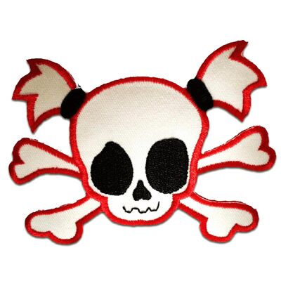 Totenkopf Girly Emo - Aufnäher, Bügelbild, Aufbügler, Applikationen, Patches, Flicken, zum aufbügeln, Größe: 9,5 x 6,7 cm