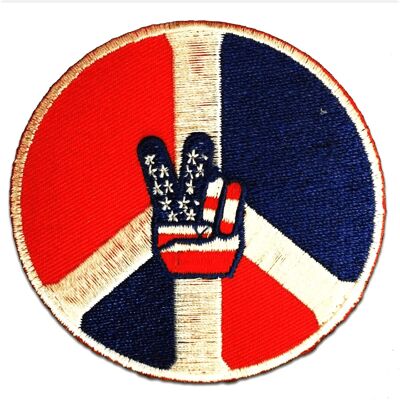 USA Victory Peace Frieden Symbol - Aufnäher, Bügelbild, Aufbügler, Applikationen, Patches, Flicken, zum aufbügeln, Größe: Ø 7,5 cm