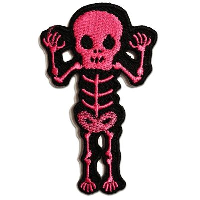 Skelett Totenkopf Girly - Aufnäher, Bügelbild, Aufbügler, Applikationen, Patches, Flicken, zum aufbügeln, Größe: 4,5 x 7,5 cm
