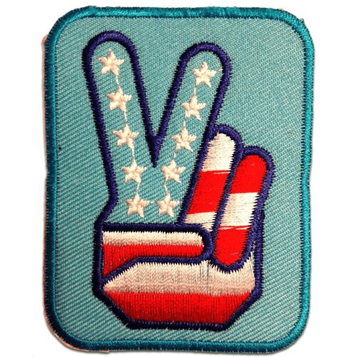 USA Victory Peace Frieden - Aufnäher, Bügelbild, Aufbügler, Applikationen, Patches, Flicken, zum aufbügeln, Größe: 6,2 x 8,0 cm - Blau