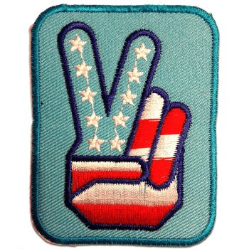 USA Victory Peace Peace - Patchs, Transferts thermocollants, Thermocollants, Appliques, Patchs, Patchs thermocollants, Taille : 6,2 x 8,0 cm - Bleu