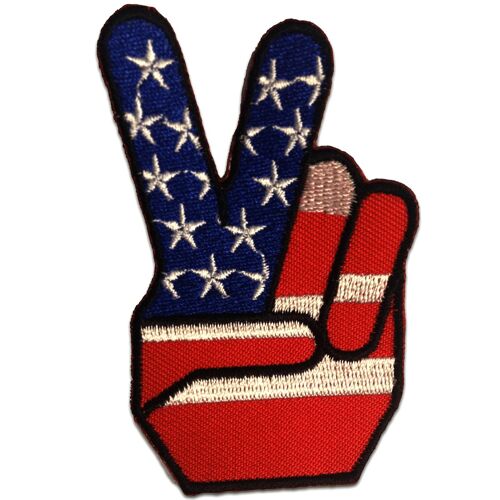 USA Victory Peace Frieden - Aufnäher, Bügelbild, Aufbügler, Applikationen, Patches, Flicken, zum aufbügeln, Größe: 6,2 x 8,0 cm - Schwarz