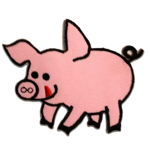 Schwein Tier Kinder - Aufnäher, Bügelbild, Aufbügler, Applikationen, Patches, Flicken, zum aufbügeln, Größe: 9,5 x 7,1 cm