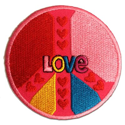 Peace LOVE - Aufnäher, Bügelbild, Aufbügler, Applikationen, Patches, Flicken, zum aufbügeln, Größe: Ø 7,5 cm