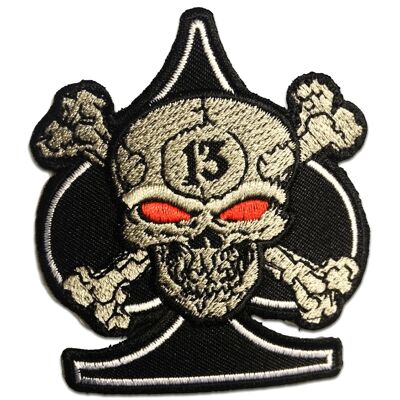 13 Totenkopf Biker - Aufnäher, Bügelbild, Aufbügler, Applikationen, Patches, Flicken, zum aufbügeln, Größe: 8.3 x 7.6 cm