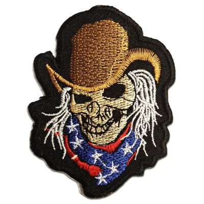 Cowboy Totenkopf Biker - Aufnäher, Bügelbild, Aufbügler, Applikationen, Patches, Flicken, zum aufbügeln, Größe: 6.9 x 8.5 cm