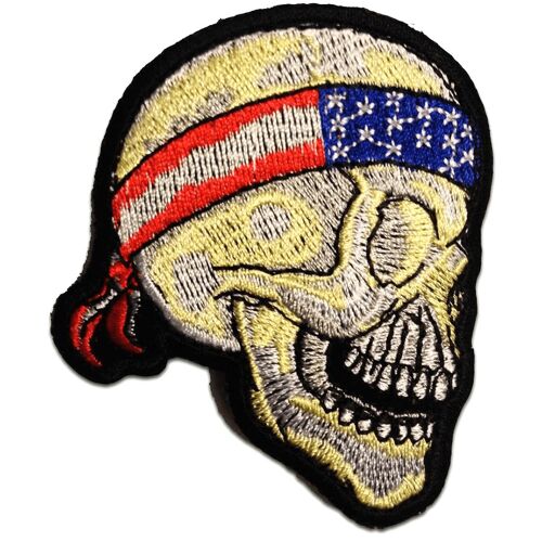 USA Totenkopf Biker Skelett - Aufnäher, Bügelbild, Aufbügler, Applikationen, Patches, Flicken, zum aufbügeln, Größe: 7.0 x 8.1 cm