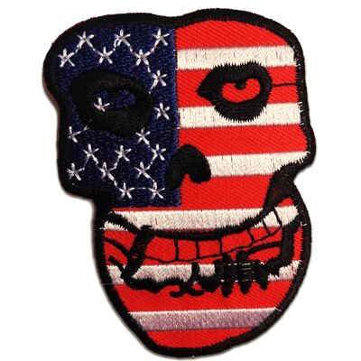 USA Totenkopf Biker Skelett - Aufnäher, Bügelbild, Aufbügler, Applikationen, Patches, Flicken, zum aufbügeln, Größe: 6.5 x 8.5 cm