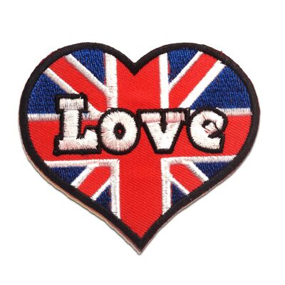 Herz I Love UK ENGLAND - Aufnäher, Bügelbild, Aufbügler, Applikationen, Patches, Flicken, zum aufbügeln, Größe: 8 x 7.5 cm