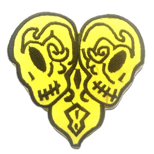 Totenkopf Skelett Herz - Aufnäher, Bügelbild, Aufbügler, Applikationen, Patches, Flicken, zum aufbügeln, Größe: 8.5 x 9 cm