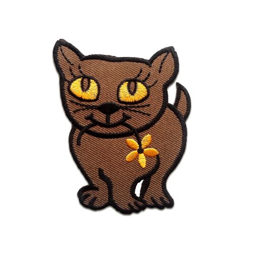 Katze mit Blume - Aufnäher, Bügelbild, Aufbügler, Applikationen, Patches, Flicken, zum aufbügeln, Größe: 7,5 x 5,9 cm