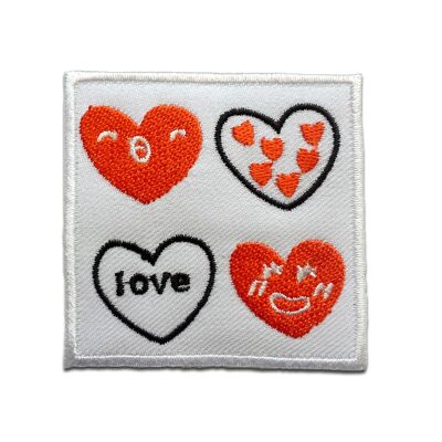 Love Liebe vier Herzen - Aufnäher, Bügelbild, Aufbügler, Applikationen, Patches, Flicken, zum aufbügeln, Größe: 6,7 x 6,7 cm